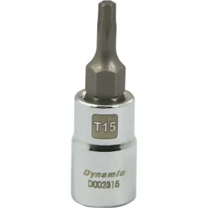 Dynamic Tools 1/4in. Drive Torx Head Socket Standard Length Chrome Finish Torx Bit T15 D002315