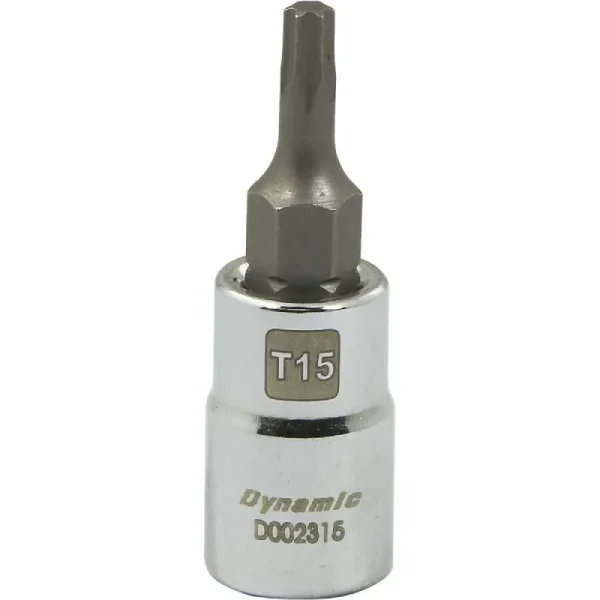 Dynamic Tools 1/4in. Drive Torx Head Socket Standard Length Chrome Finish Torx Bit T15 D002315