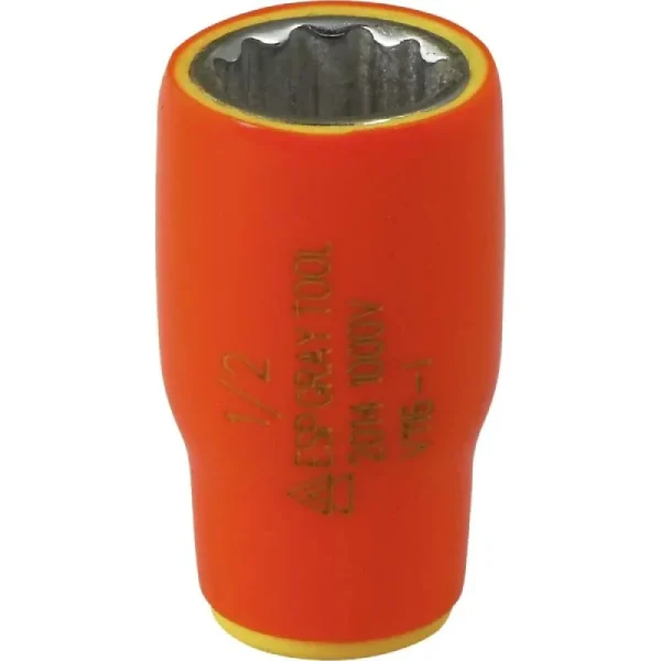 Gray Tools 1/2in. X 1/4in. Drive 12 Point Standard Length Socket 1000V Insulated V116-I