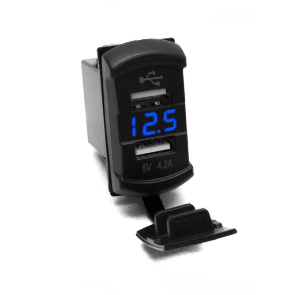 Race Sport Dual Port USB Rocker Panel with Blue Voltmeter (1006323)