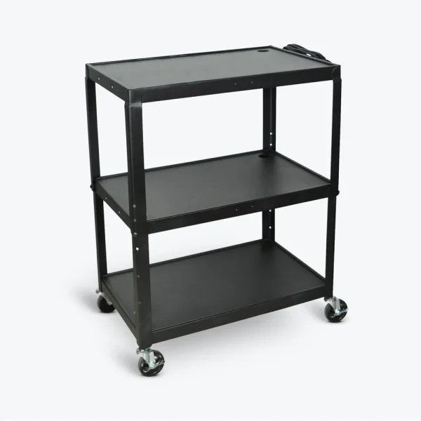 Luxor Workspaces Adj-H Steel Cart 3 Shelves Black Electric, Xl (AVJ42XL)