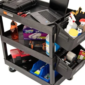 Luxor Workspaces 32″X18″ Tub Cart, 3 Shelves W/ Outrigger Bins (EC111-B-OUTRIG) - view 3