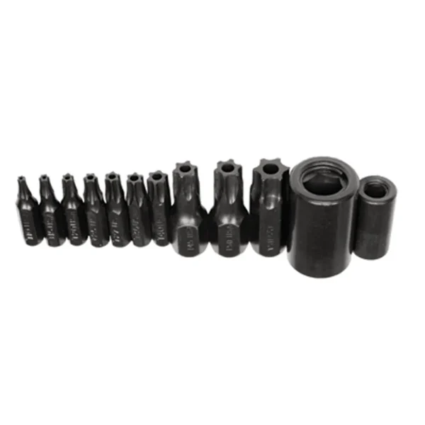 K Tool 21500 Tamper Proof Torx Bit Set, T10 to T55, with 1/4″ and 3/8″ Drive Bit Holders, in Vinyl Holder, U.S.A.