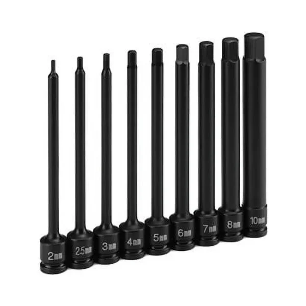 Grey Pneumatic 4″ Extended 0.25″ Drive Impact Hex Drivers, 7pc (9247H)