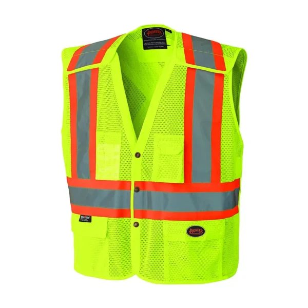 Pioneer Safety Hi-Vis Vest with Snaps – Yellow/Green (Medium) (V1021960U-M)