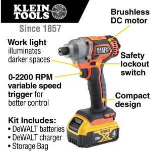 Klein Tools BAT20CD1 Battery-Operated Compact Impact Driver, 1/4-Inch Hex Drive - view 2