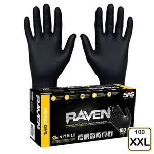 SAS Safety 66520 Raven Black 6 Mil Nitrile Gloves – Powder Free – XXL