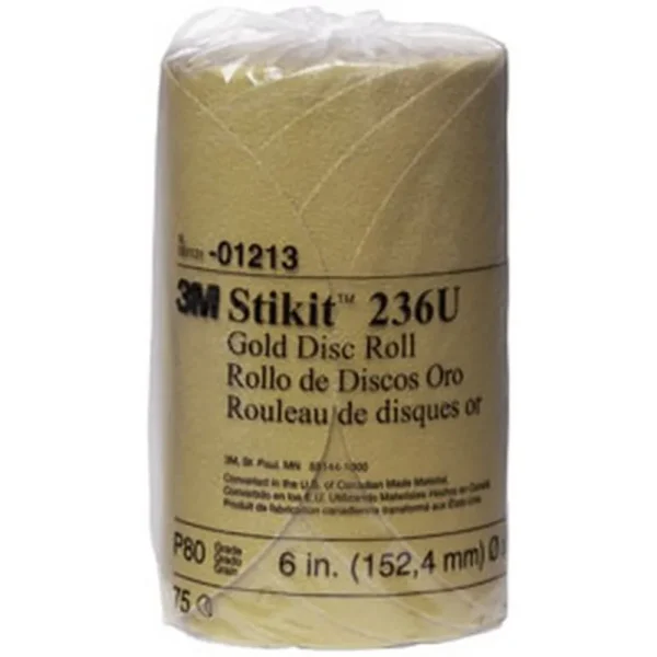 3M 6″ P80+Grit Stikit Gold Abrasive Disc Roll 236U (1213)