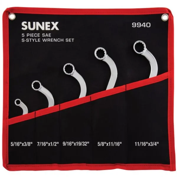 Sunex 5 Pc. Fully Polished SAE S-Style Double Box Wrench Set (9940)