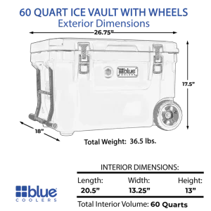 Blue Coolers 60 Quart Ice Vault Roto-Molded Cooler with Wheels (60-2001BX, 60-2001WX, 60-2001GX - view 4
