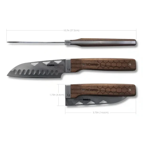 nCamp Food Prep Santoku Knife with Damascus Blade and Walnut Handle (NCMP-NAC01SKUS)