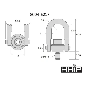 HHIP 10,000 LBS. STANDARD U-BAR HOIST RING WITH 1 1/8- 8 THREAD ( 8004-6217) - view 3