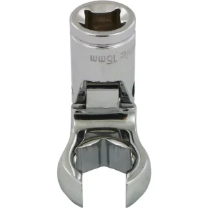 Dynamic Tools 3/8″ Drive Metric 15mm Flex Head, Crow Foot Flare Nut Socket, Chrome Finish (D008765)