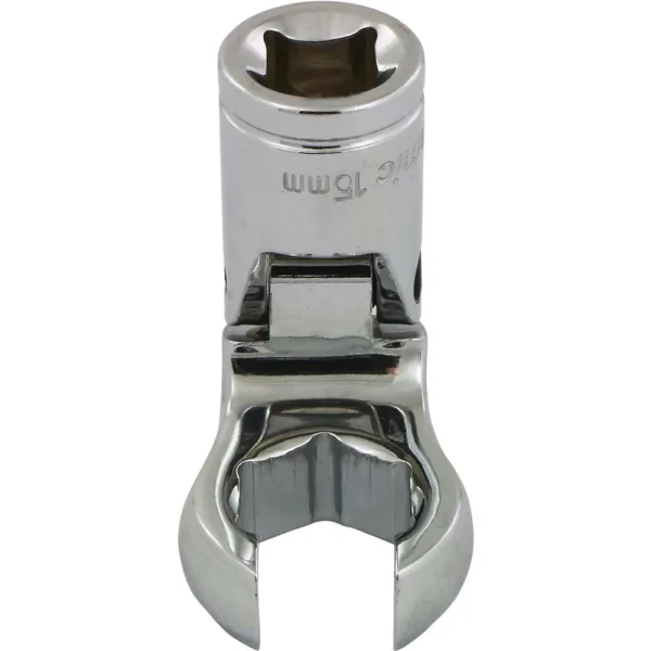 Dynamic Tools 3/8″ Drive Metric 15mm Flex Head, Crow Foot Flare Nut Socket, Chrome Finish (D008765)