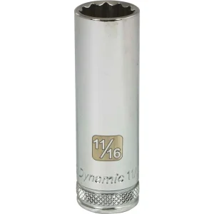 Dynamic Tools 1/2″ Drive 12 Point SAE, 11/16″ Deep Length, Chrome Finish Socket (D015622)