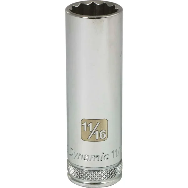 Dynamic Tools 1/2″ Drive 12 Point SAE, 11/16″ Deep Length, Chrome Finish Socket (D015622)