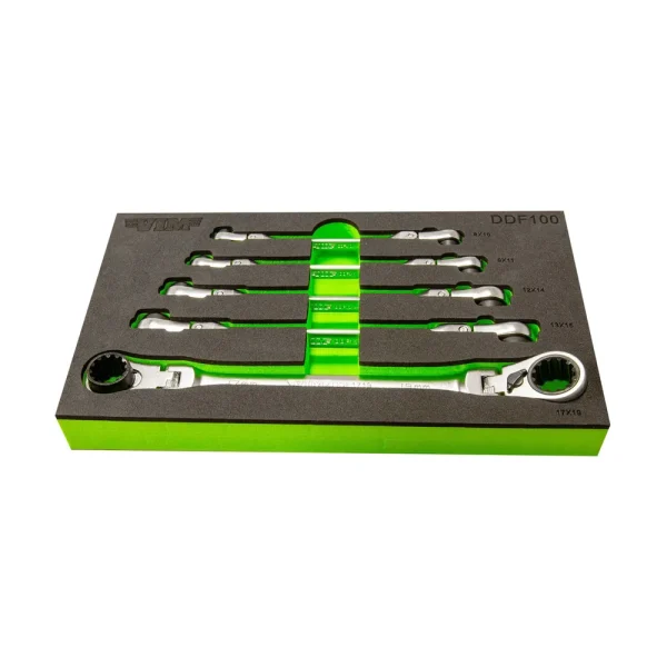 VIM Tools 5 Pc. Double Deep Spline Flex Head Ratcheting Wrench Set (DDF100)