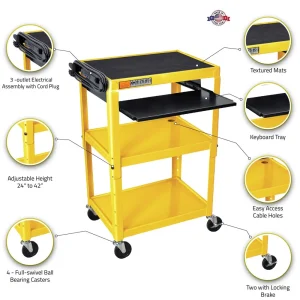 Luxor Workspaces Rolling Adjustable Steel Av Cart: Keyboard Tray,Black (AVJ42KB) - view 2