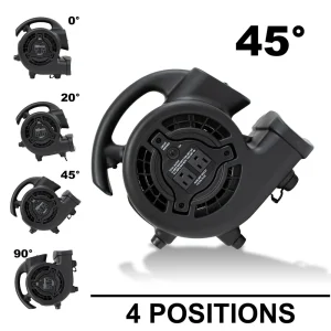 XPOWER Mighty 138W 600 CFM Mini Air Mover with Daisy Chain Outlets (P-80A-Black) - view 4