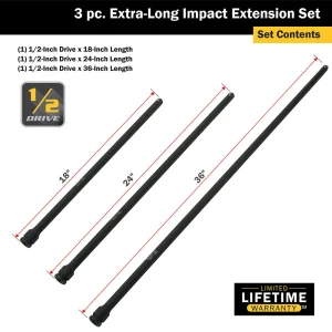 Titan Tools 3 pc. 1/2 in. Drive Extra-Long Impact Extension Set (42173) - view 2