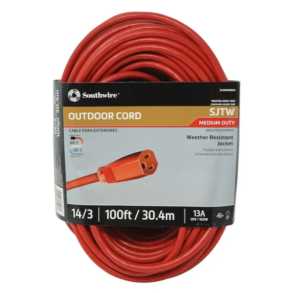 Southwire 100 Ft. 14/3 Sjtw Outdoor Medium-Duty Extension Cord (2409SW8804)