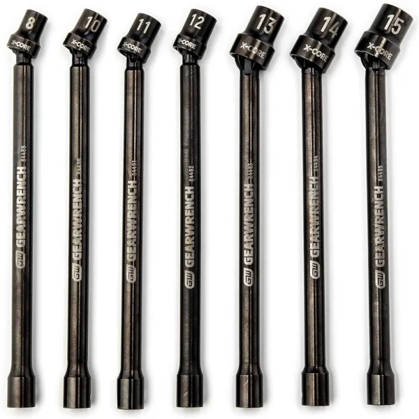 Gearwrench 84980 7 Pc 3/8″ Drive 6 Point X-Core Pinless Metric Extension Sockets