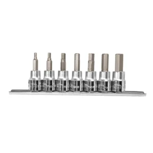 K Tool 27970 Hex Bit Socket Set, 8 Piece, 3/8″ Drive, 3mm to 10mm Hex Bits, on Clip Rail