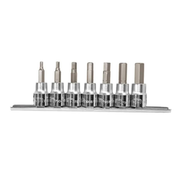 K Tool 27970 Hex Bit Socket Set, 8 Piece, 3/8″ Drive, 3mm to 10mm Hex Bits, on Clip Rail