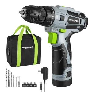 WORKPRO 12V Electric Cordless Drill Driver Kit 3/8″ Keyless Chuck, Charger and Storage Bag Included