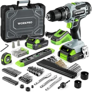 WORKPRO 20V Max Cordless Drill Driver Set, Electric Power Impact Drill Tool with 102 Pieces Accessories, 2 x 2.0Ah Li...