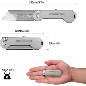 WORKPRO Quick Change Folding Pocket Utility Knife Mini Stainless Steel Folding Knife with Belt Clip - view 2