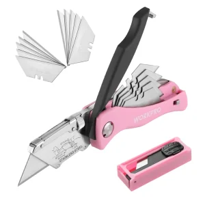 WORKPRO Folding Utility Knife, Quick Change Box Cutter, Pink Razor Knife – Pink Ribbon