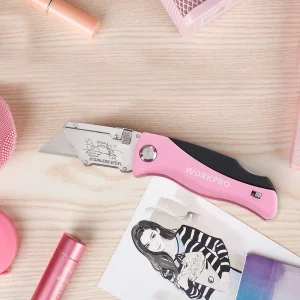 WORKPRO Folding Utility Knife, Quick Change Box Cutter, Pink Razor Knife – Pink Ribbon - view 2