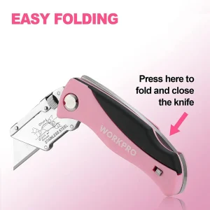 WORKPRO Folding Utility Knife, Quick Change Box Cutter, Pink Razor Knife – Pink Ribbon - view 4