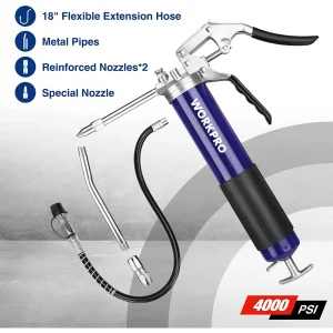 WORKPRO Pistol Grip Grease Gun Set, with 18inch Flexible Hose, 2 Fixed Tubes, 3 Nozzles Included, 14 - view 3