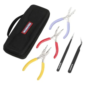 WORKPRO 5 Pcs Jewelry Pliers, Jewelry Tools Includes 6 IN 1 Wire Loop Pliers, Nylon Nose Pliers, Bent Nose Pliers, Po...