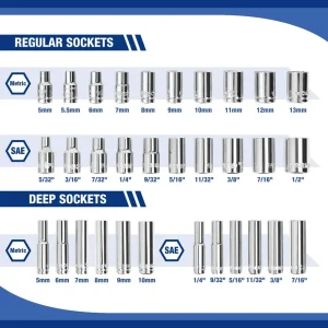 WORKPRO Socket Set, 70 Pcs 1/4″ Drive Socket Set with Quick-Release Ratchet, Metric and SAE - view 2