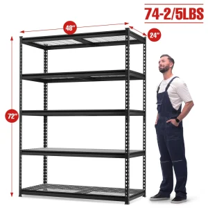 WORKPRO 5-Tier Metal Shelving Unit, Heavy Duty Adjustable Storage Rack-Black - view 3
