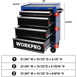 WORKPRO 4-Drawer Tool Chest, 26-Inch Rolling Metal Tool Storage Cabinet with Casters, Locking System - view 2