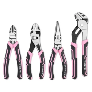 WORKPRO Pink 4 Pcs Pliers Set – Pink Ribbon