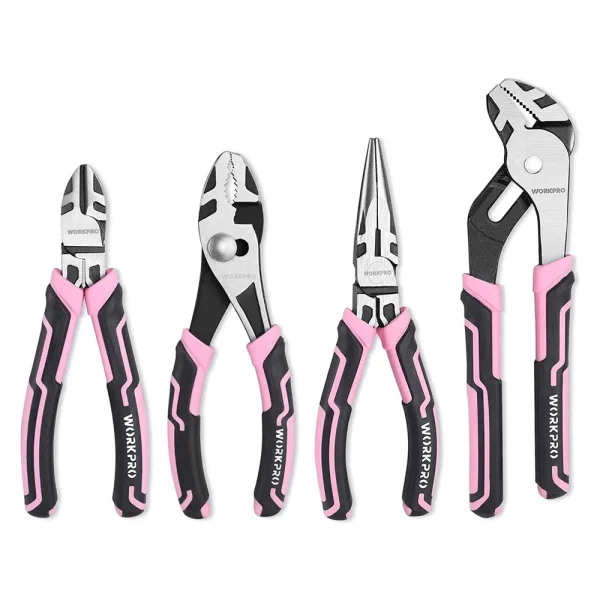 WORKPRO Pink 4 Pcs Pliers Set – Pink Ribbon
