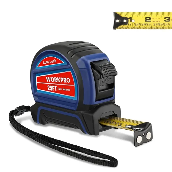 WORKPRO Auto-Lock Tape Measure 25 FT, Tape Measure with Fractions Every 1/8″ and 1/32″ Accuracy, Quick Read
