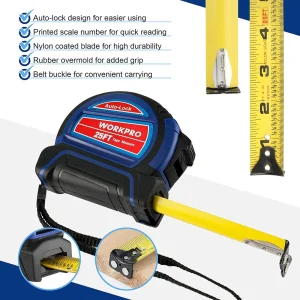 WORKPRO Auto-Lock Tape Measure 25 FT, Tape Measure with Fractions Every 1/8″ and 1/32″ Accuracy, Quick Read - view 2