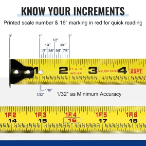 WORKPRO Auto-Lock Tape Measure 25 FT, Tape Measure with Fractions Every 1/8″ and 1/32″ Accuracy, Quick Read - view 3