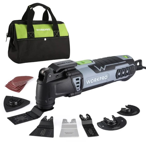 WORKPRO 3.0 Amp Corded Quick-Lock Replaceable Oscillating Saw with 7 Variable Speed 3° Oscillation Angle, 17pcs Saw A...