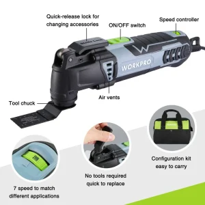 WORKPRO 3.0 Amp Corded Quick-Lock Replaceable Oscillating Saw with 7 Variable Speed 3° Oscillation A - view 2