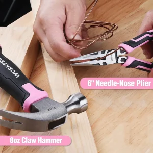 WORKPRO 52 Pcs Pink Tool Set, Home Women’s Tool Set with Storage Tool Box, Basic Tool Set – Pink Ribbon - view 2