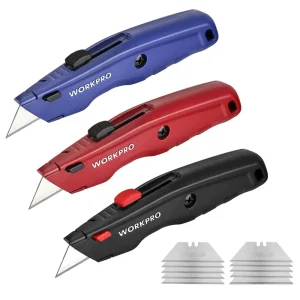 WORKPRO Premium Utility Knife, Retractable All Metal Heavy Duty Box Cutter, Quick Change Blade Razor Knife, with 10 E...