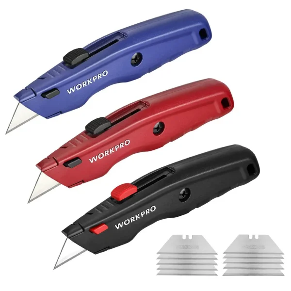 WORKPRO Premium Utility Knife, Retractable All Metal Heavy Duty Box Cutter, Quick Change Blade Razor Knife, with 10 E...