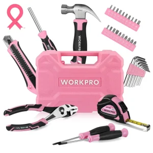 WORKPRO 35 Pcs Pink/Blue Household Tools Set with Storage Toolbox – Pink Ribbon